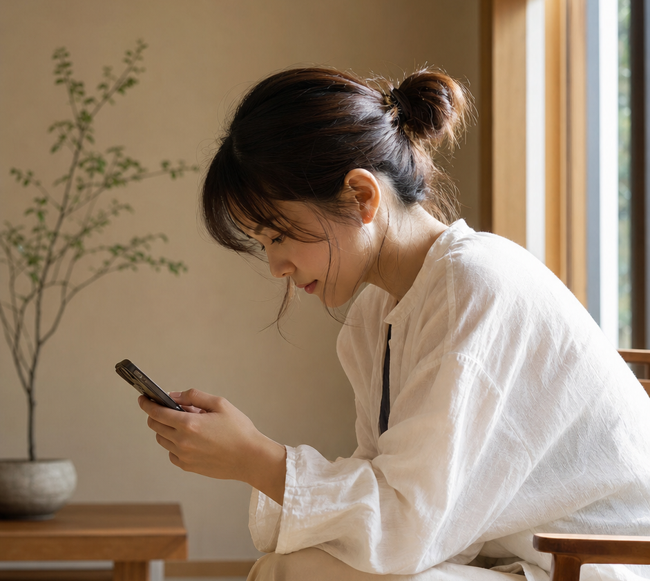 猫背姿勢でスマホを見るイメージ