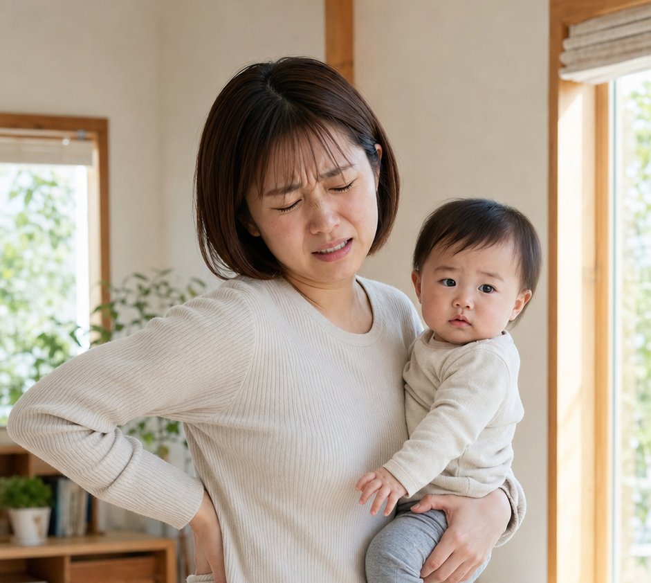 産後の腰の負担を感じるイメージ